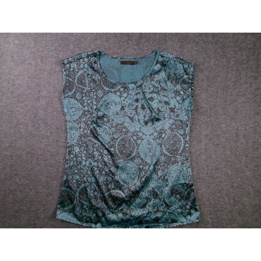 The Limited Top Womens S Teal Black Scoop Neck Stretch Printed Shell Cap Sleeve